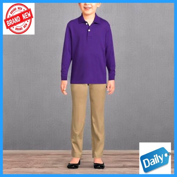 Girls Long Sleeve Cotton Interlock Polo Shirt School Uniform Classic Fit - Picture 4 of 4